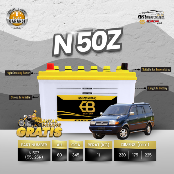 Aki Basah EB N50Z Murah untuk Toyota Kijang LGX Isuzu Panther Elf