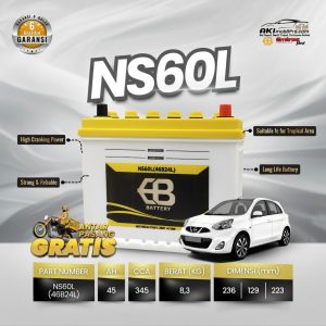 Aki Basah EB NS60L Murah untuk Nissan Grand Livina March Evalia