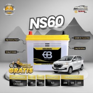 Aki Basah EB Battery NS60 (46B24R) Tampak Atas Murah untuk Toyota Avanza Daihatsu Xenia Suzuki APV - Aki Mobil Pro
