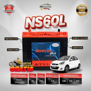 Aki Kering Emtrac NS60L Silver Alloy untuk Nissan Grand Livina Honda City Toyota Corolla Altis