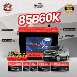 Aki Kering Emtrac 85D23L Upgrade 60Ah Murah untuk Toyota Innova Reborn Camry Nissan X-Trail