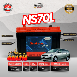 Aki Kering Emtrac NS70L (95D26L) Murah untuk Pajero Sport Fortuner Bensin Land Cruiser