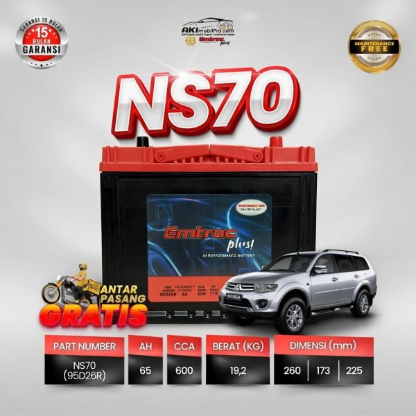 Aki Kering Emtrac NS70 95D26R Murah untuk Innova Diesel Land Cruiser Fortuner