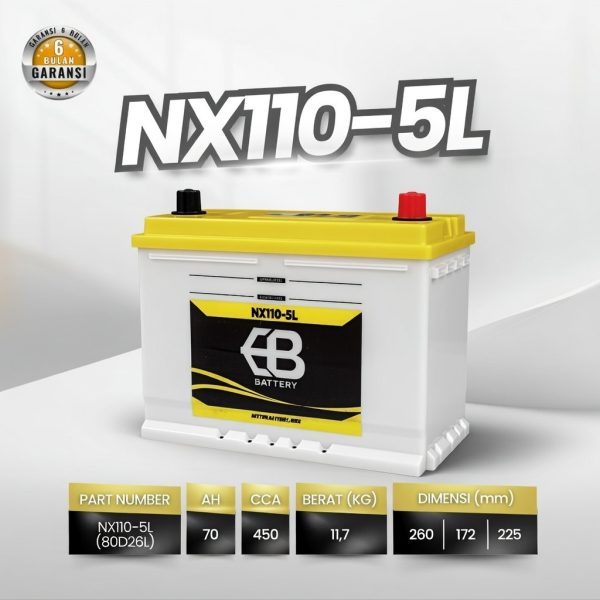 Aki Basah EB NX110-5L 80D26L Murah untuk Pajero Sport Fortuner Camry Accord