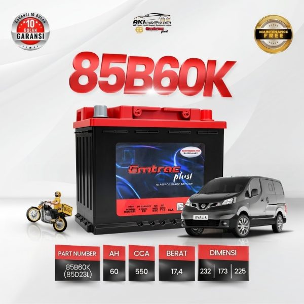 Aki Kering Emtrac 85D23L Upgrade 60Ah Murah untuk Toyota Innova Reborn Camry Nissan X-Trail