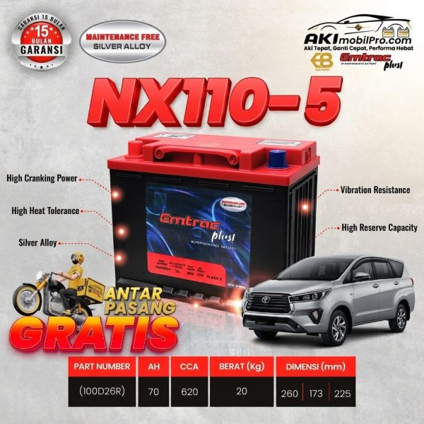 Aki Kering Emtrac NX110-5R 100D26R Murah untuk Isuzu Panther Elf Truk Canter