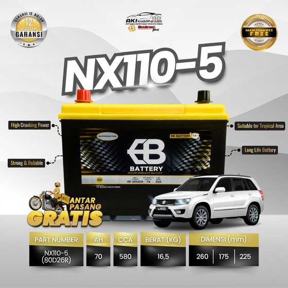 Aki Kering EB NX110-5R (80D26R) Murah untuk Isuzu Panther Kijang Diesel L300
